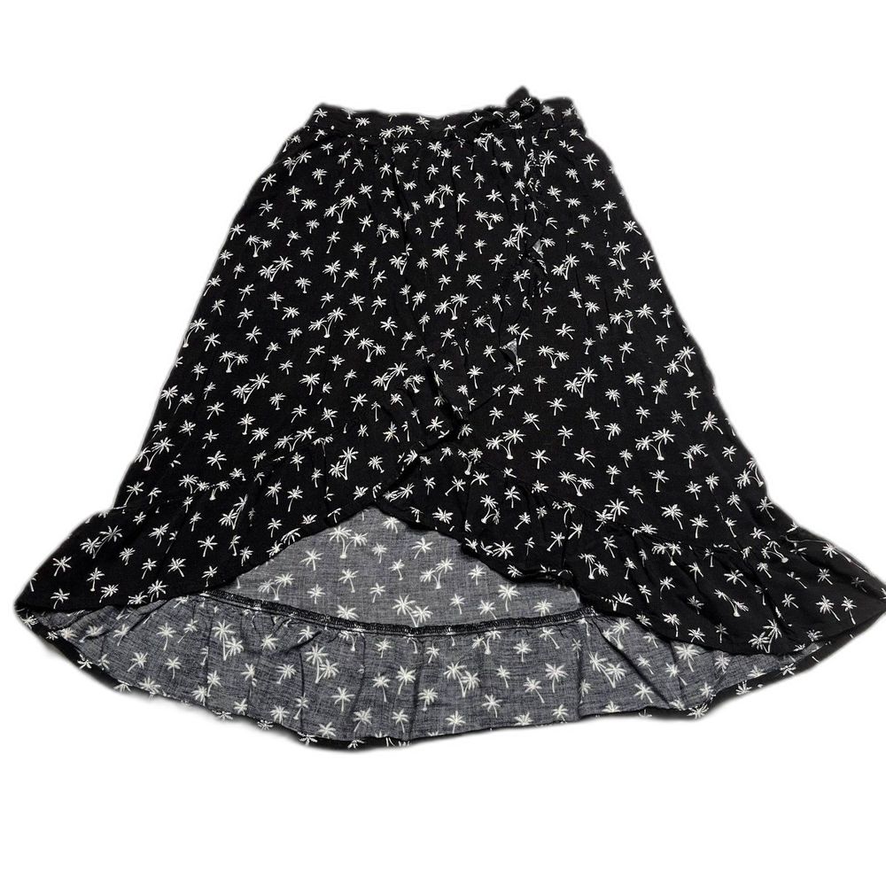 H&M Girl's Black and White Palm Tree Print Flounce Trim Wrapover Skirt Size 8